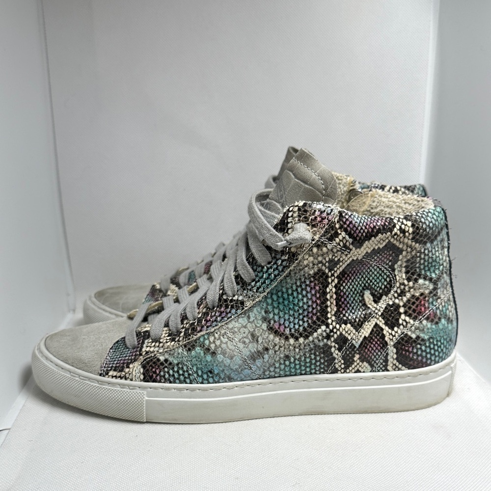 P448 Star Snakeskin Embossed & Grey Suede Hidden Heel High Top Sneaker Sz EU 38 - Picture 9 of 16
